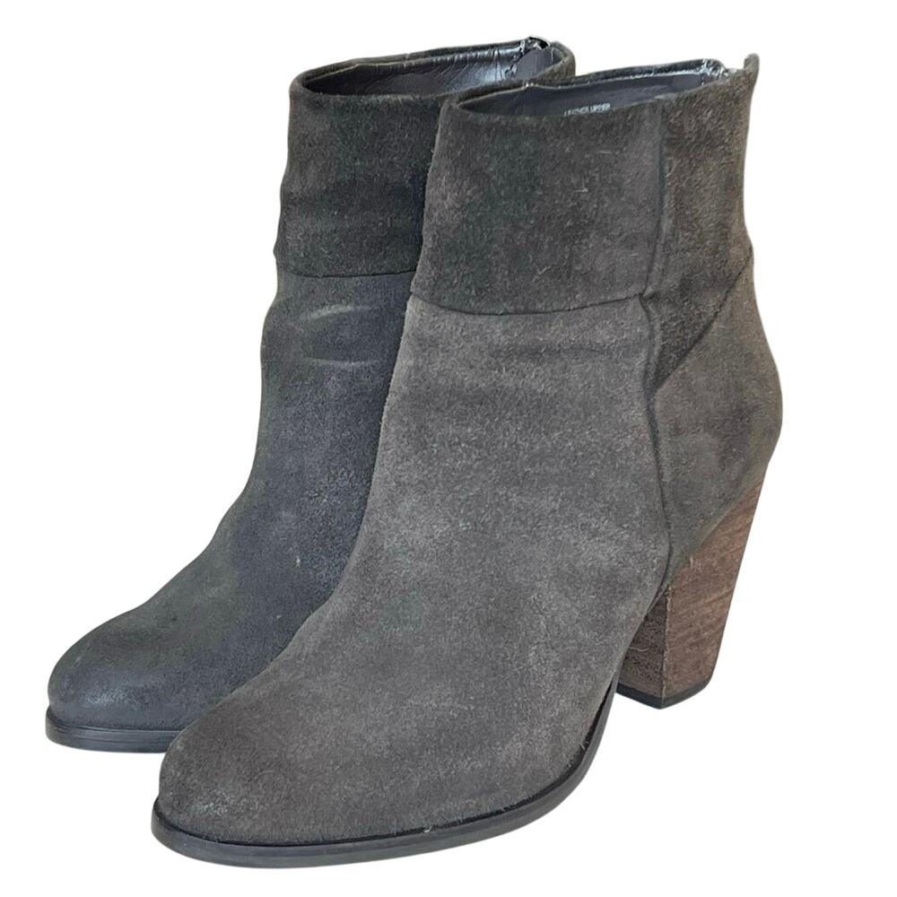 Arturo Chiang Hadley Gray Suede Ankle Boots Back Zip Block Heel 9M